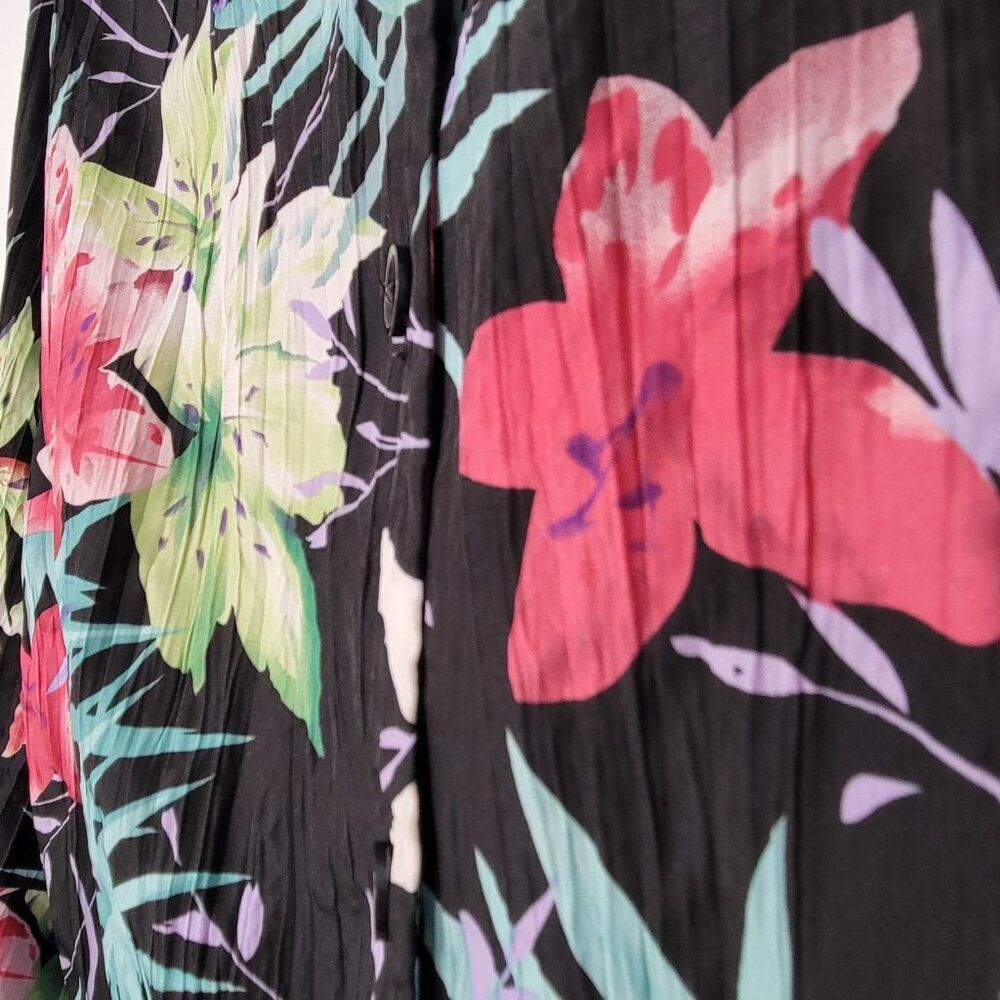 Vintage 90s Blair Tropical Floral Gauzy Textured Button Front Hawaiian Shirt - Picture 5 of 9
